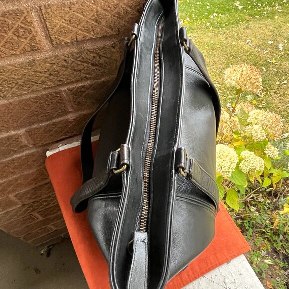 COACH Vintage USA 80s Large Navy Black Ink Zip Shoulder Brief Bag Carryall Tote - Picture 4 of 8